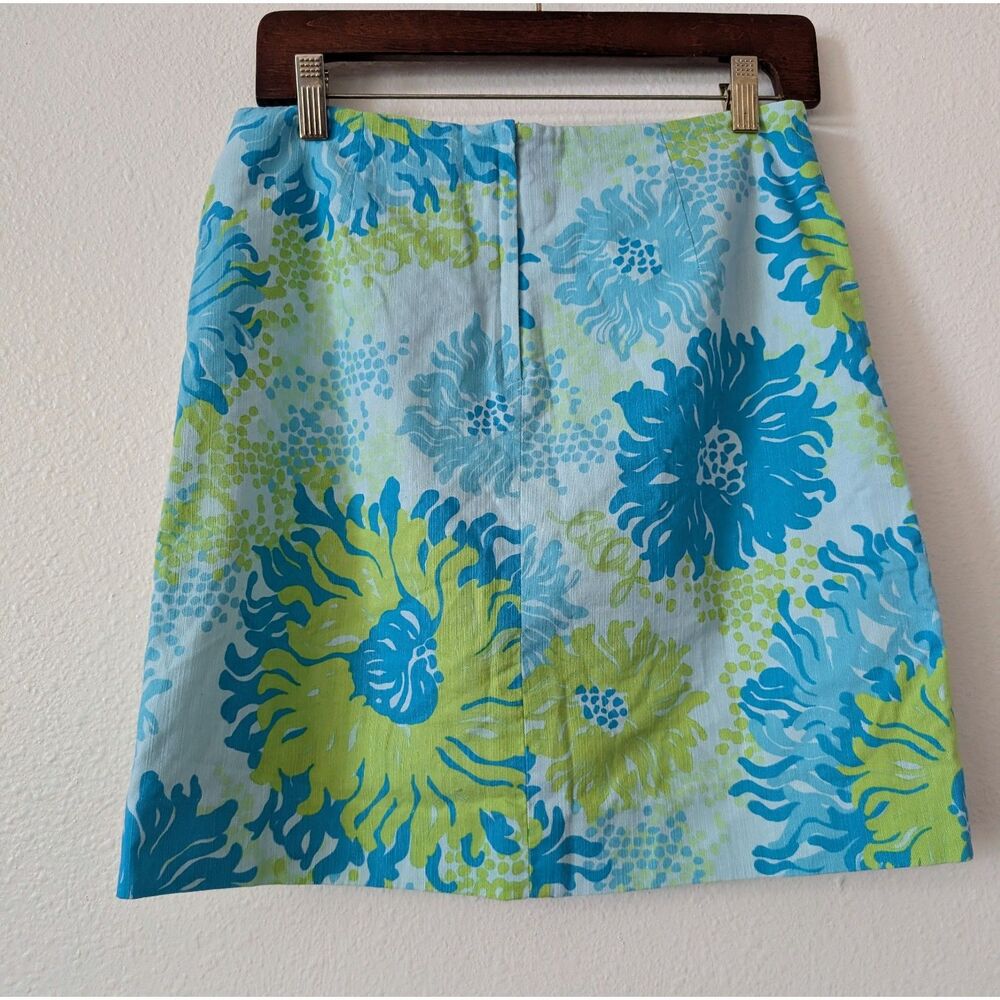 Lilly Pulitzer Floral Mini Skirt Cotton Blue Green White Lace Trim 2 - Picture 4 of 11